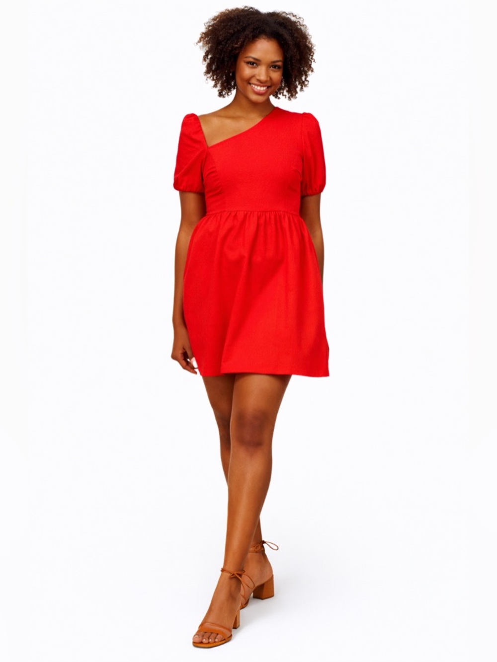 Park & Fifth Red Puff Sleeve Mini Dress Spring Wedding Guest Cottagecore Large